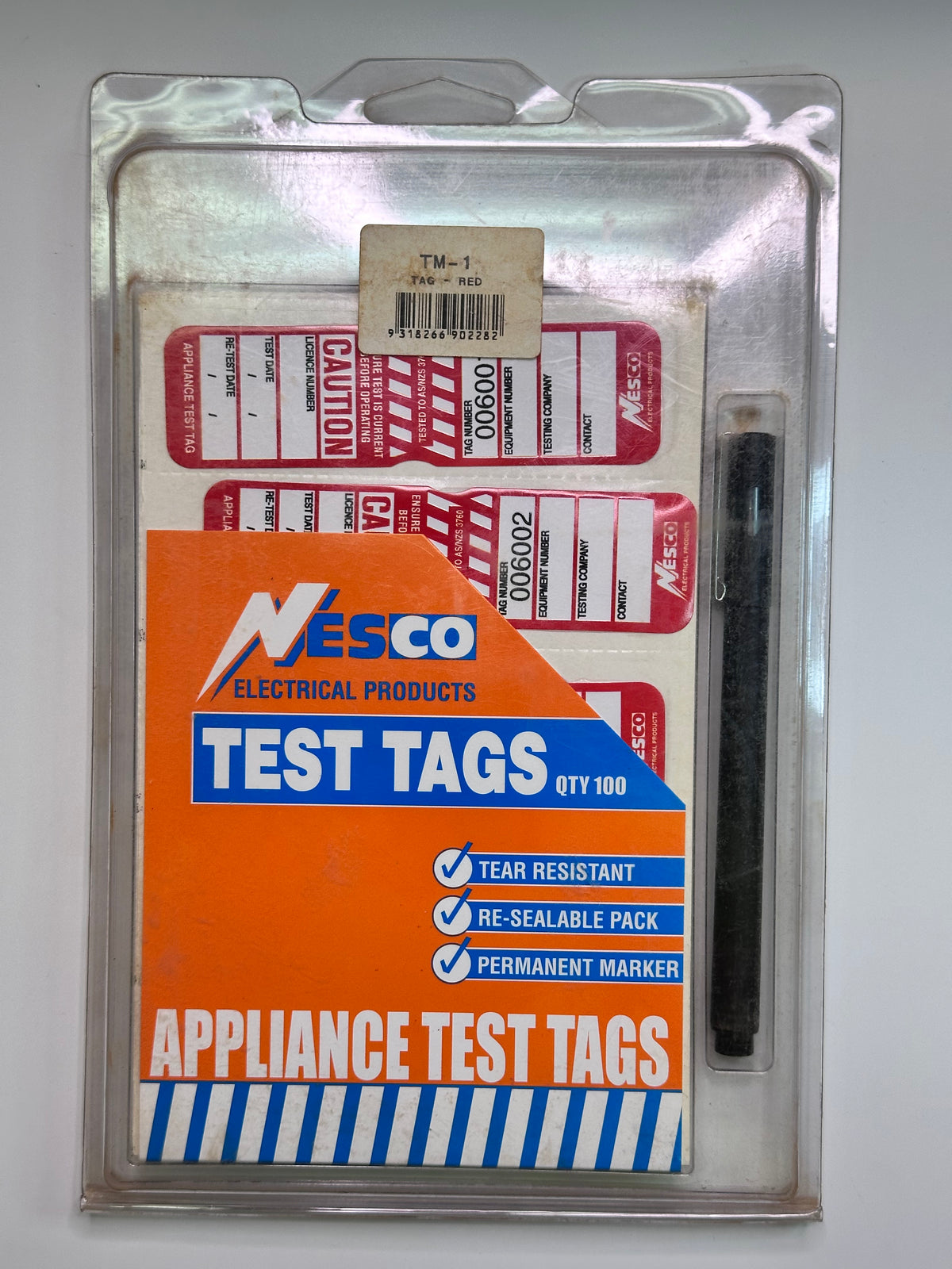 Nesco TM1 Red Self-Laminating Appliance Test Tags — Pack of 100