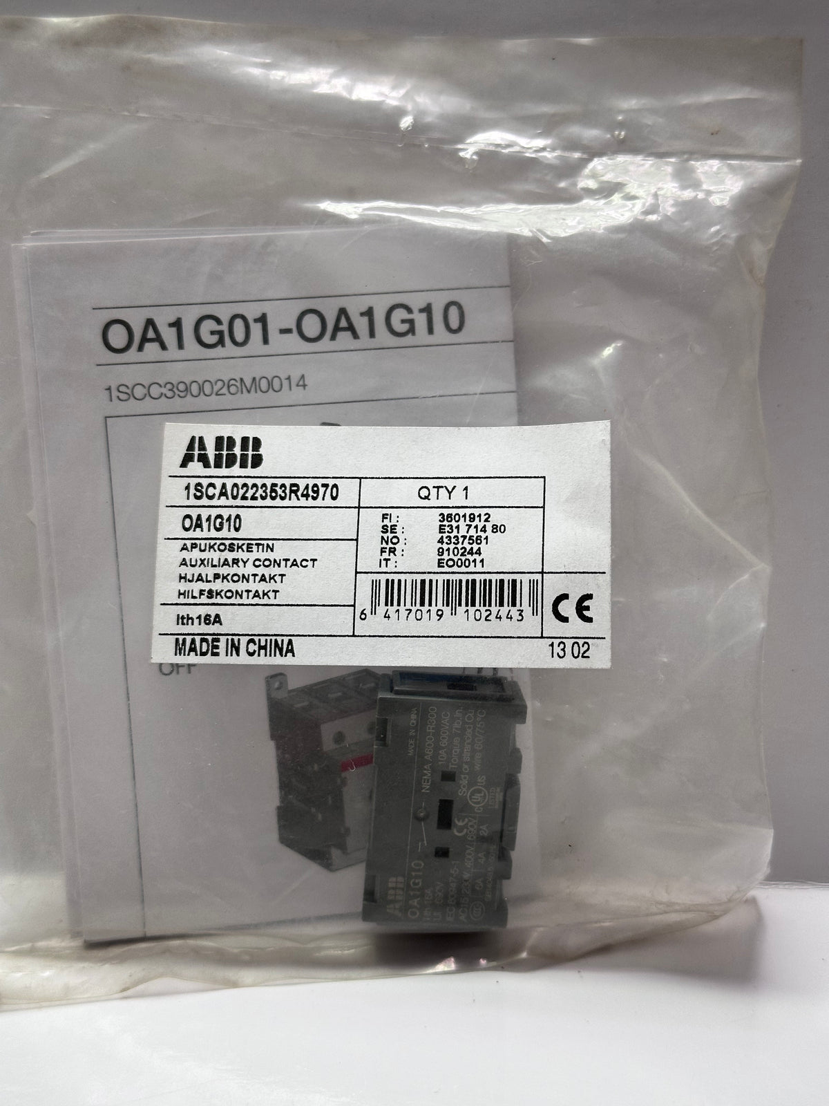 ABB 0A1G10 AUX Contact Block 1SCA022353R4970