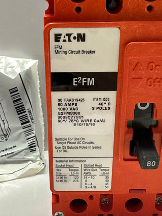 Eaton E2FM3080 Molded Circuit Breaker 80A