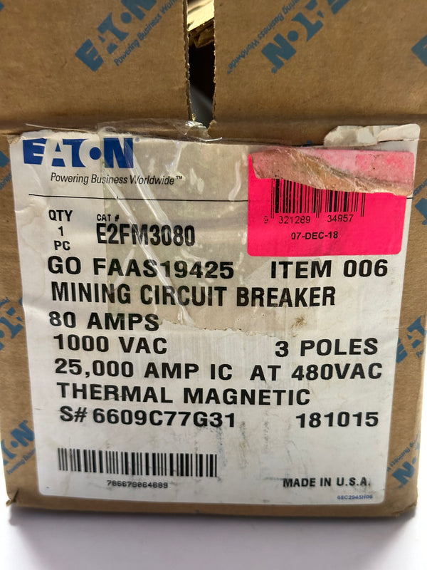 Eaton E2FM3080 Molded Circuit Breaker 80A