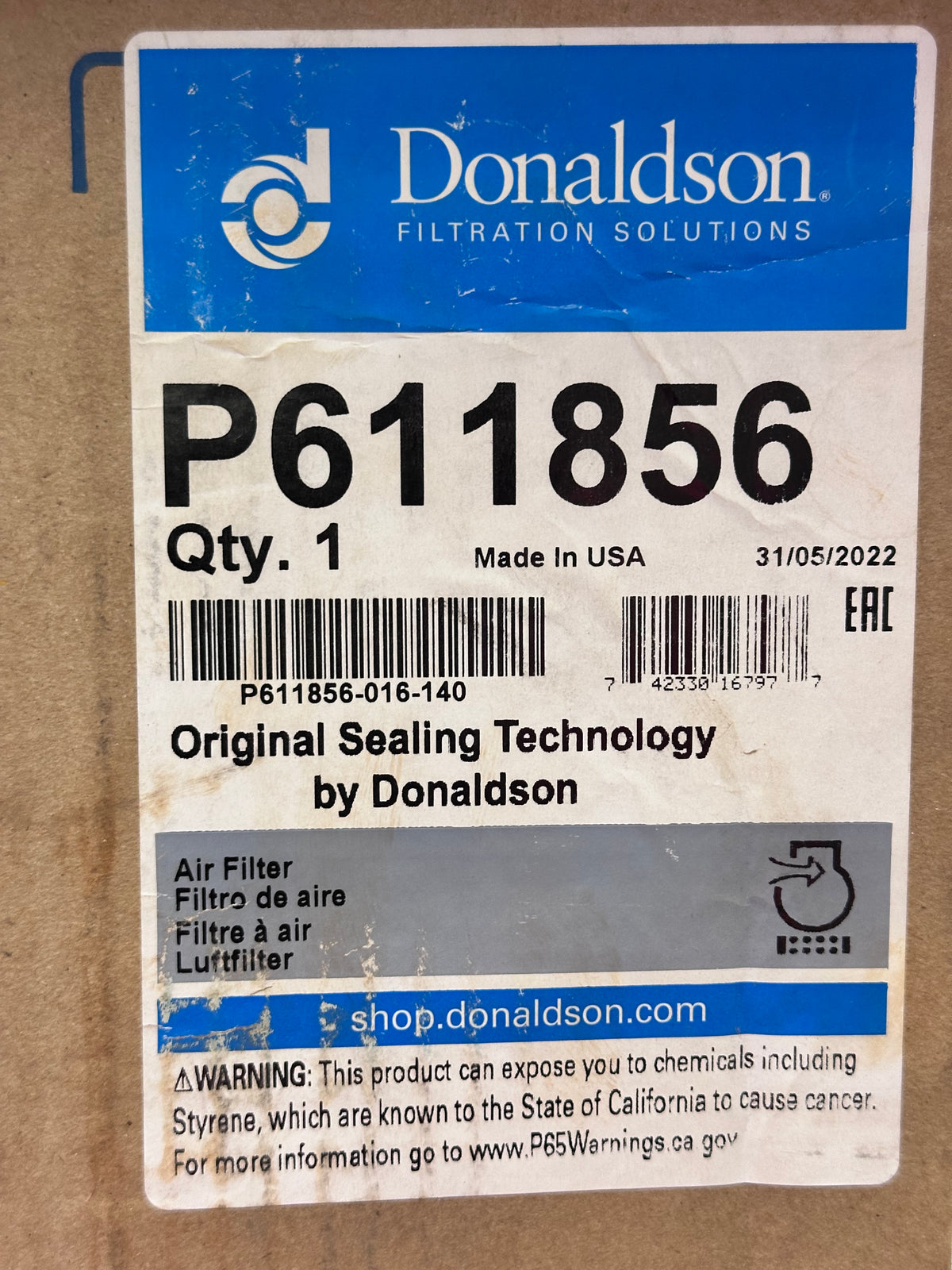 Donaldson P611856 Primary Air Filter, Radialseal
