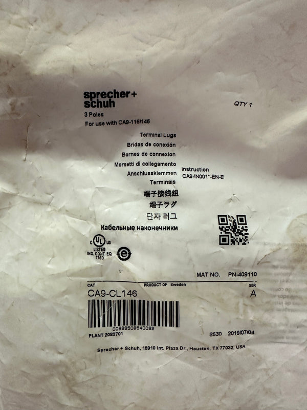 Sprecher + Schuh CA9-CL146 Terminal Lug kit, 3 Poles, 116-146A