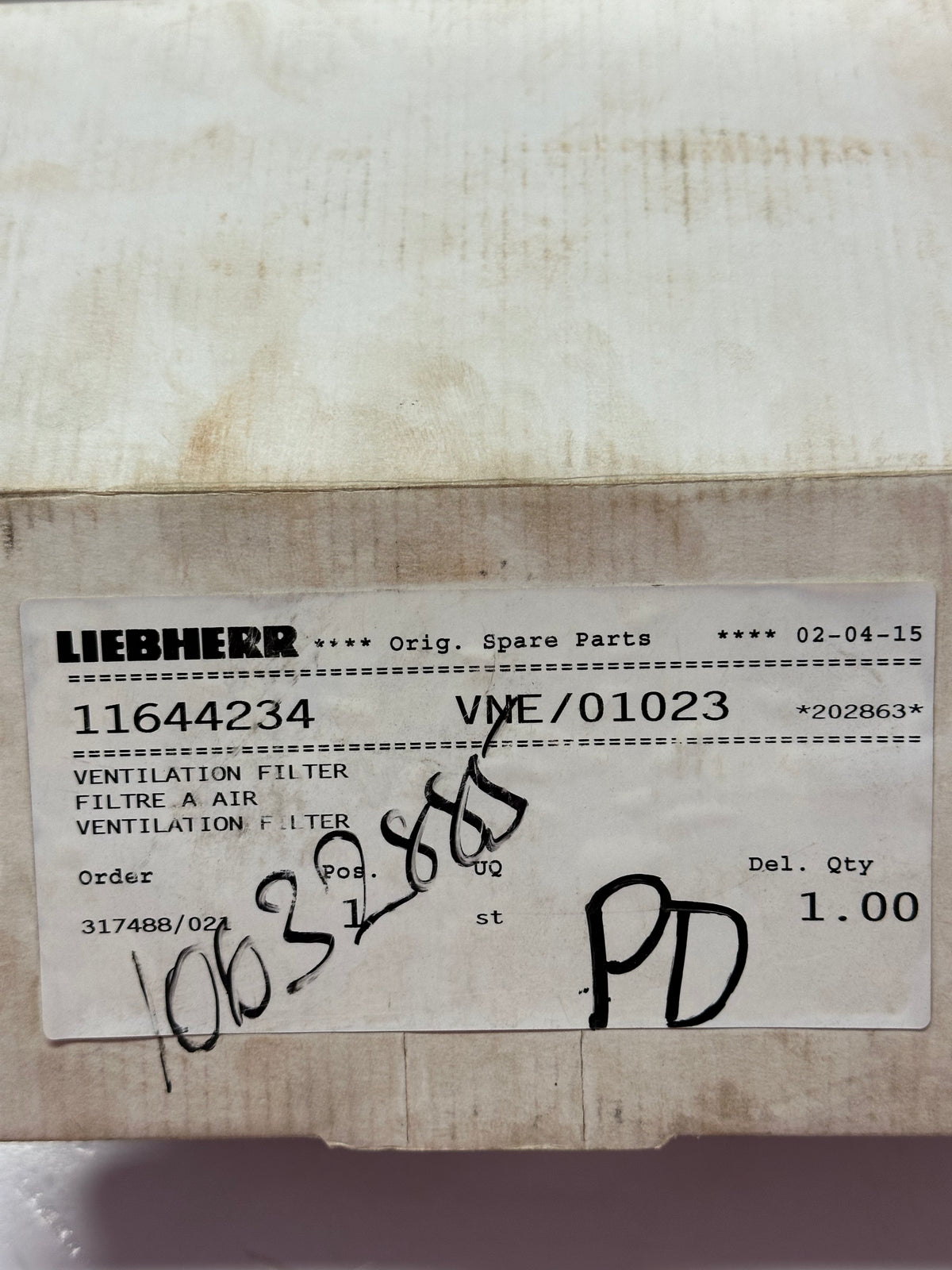 11644234 Liebherr Hydraulic Ventilation Filter / Breather 60µm