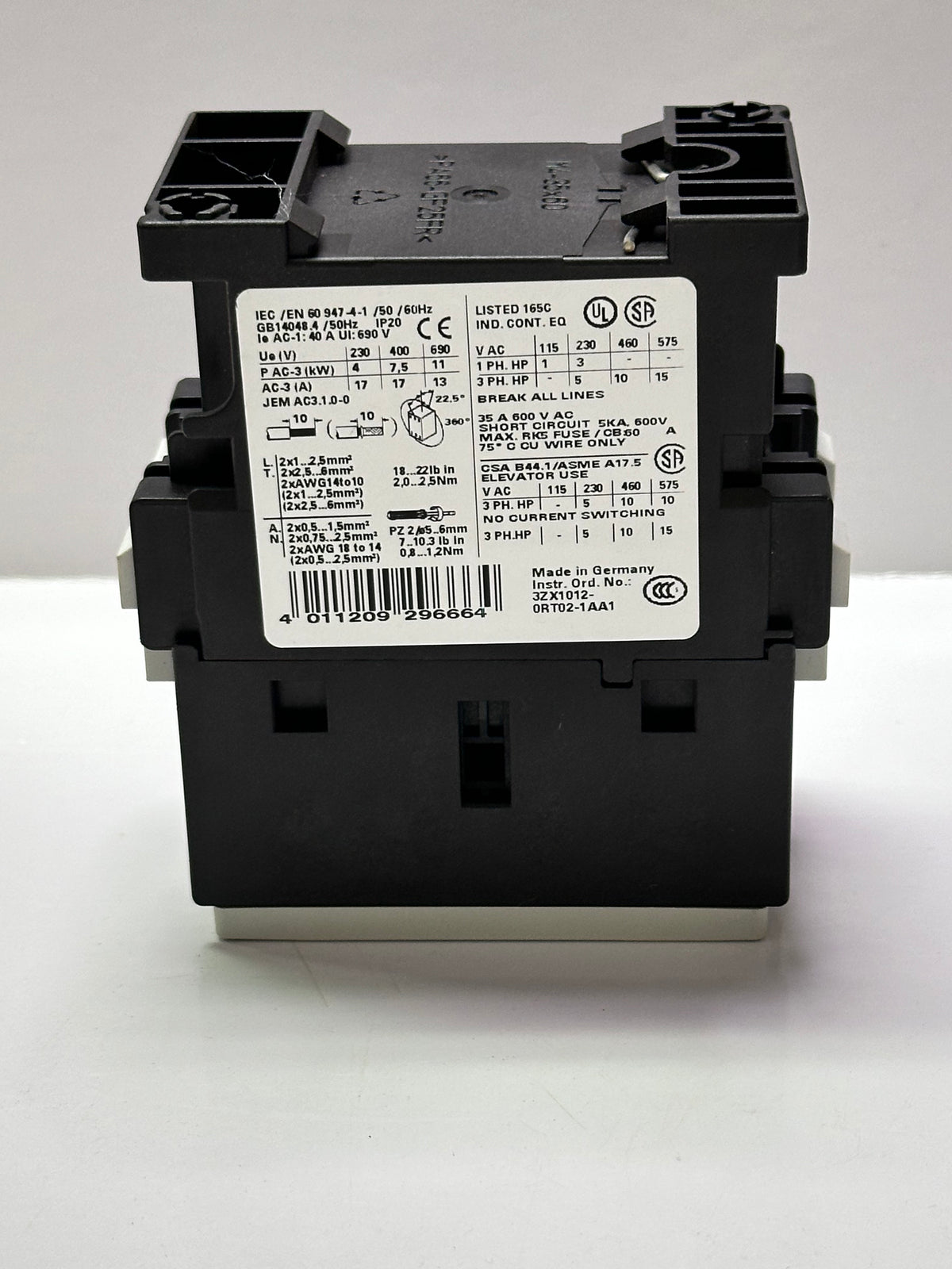 Siemens 3RT1025-1AF00 Power Contactor — 17A, 110V AC Coil