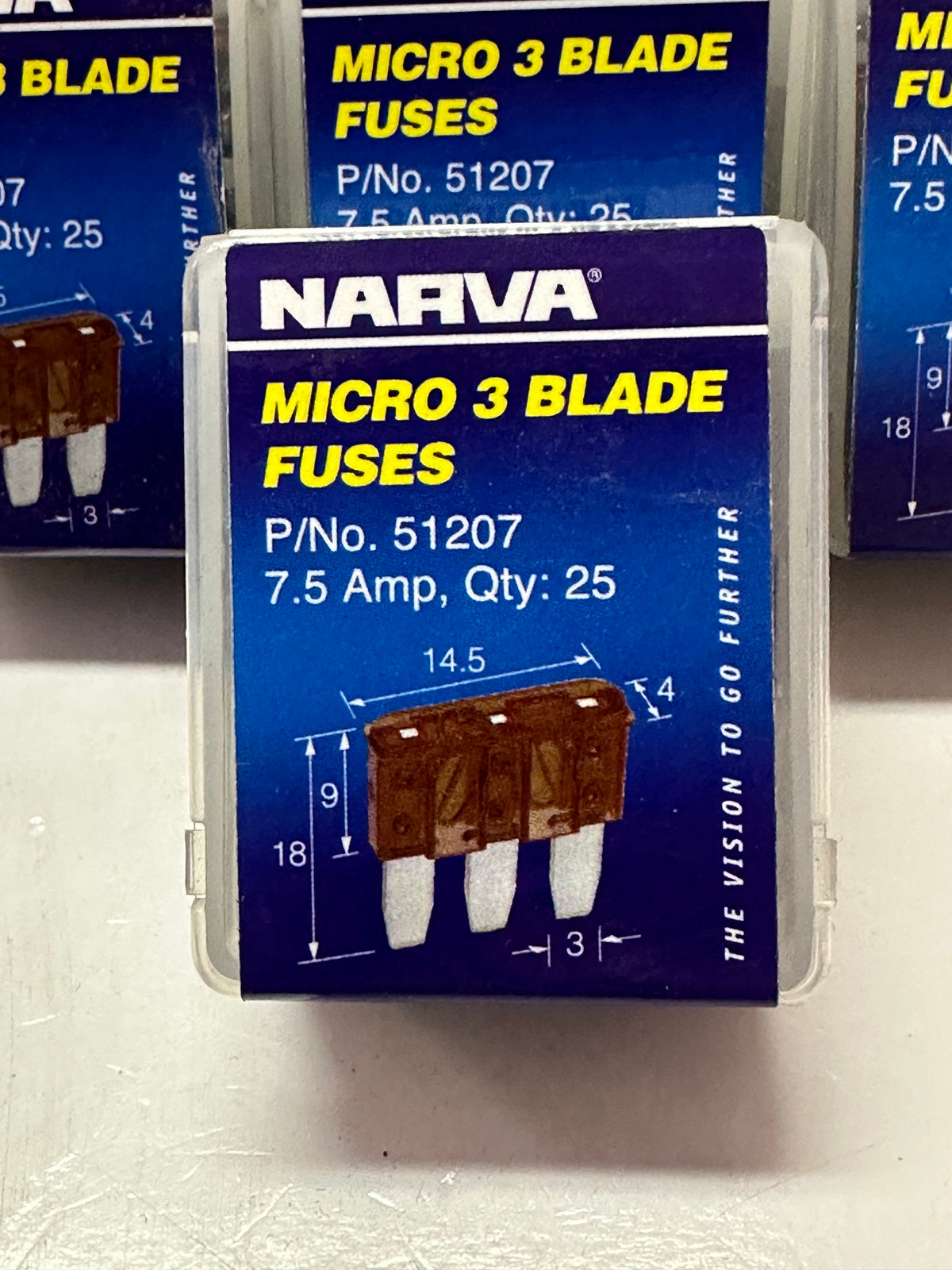 Narva 51207 Micro 3 Blade Fuses, 7.5 Amp, Brown, Box of 25