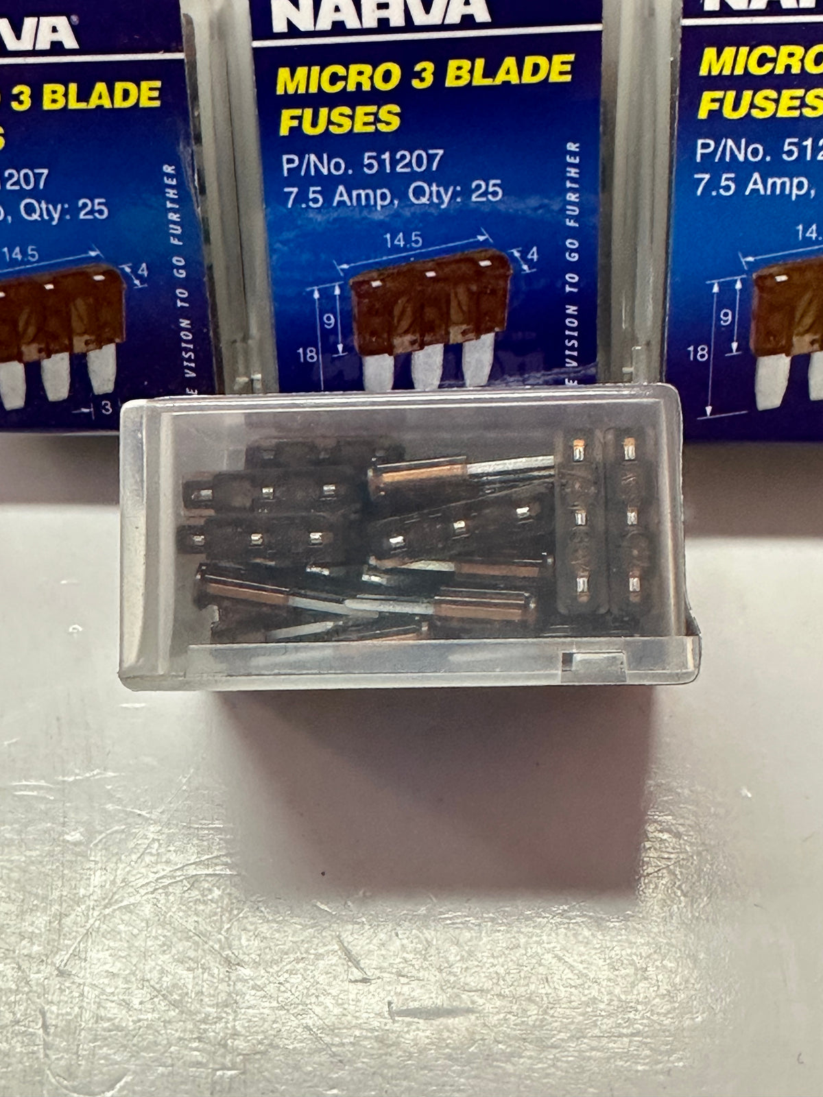 Narva 51207 Micro 3 Blade Fuses, 7.5 Amp, Brown, Box of 25