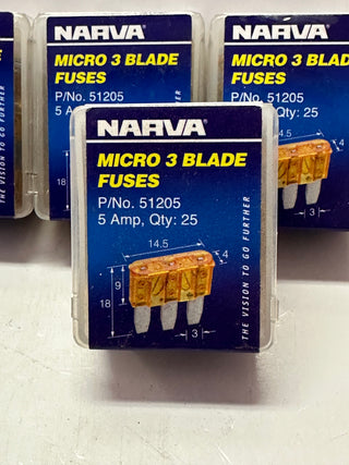 NARVA 51205 5Amp Micro 3 Blade Fuses (Orange) Box 25