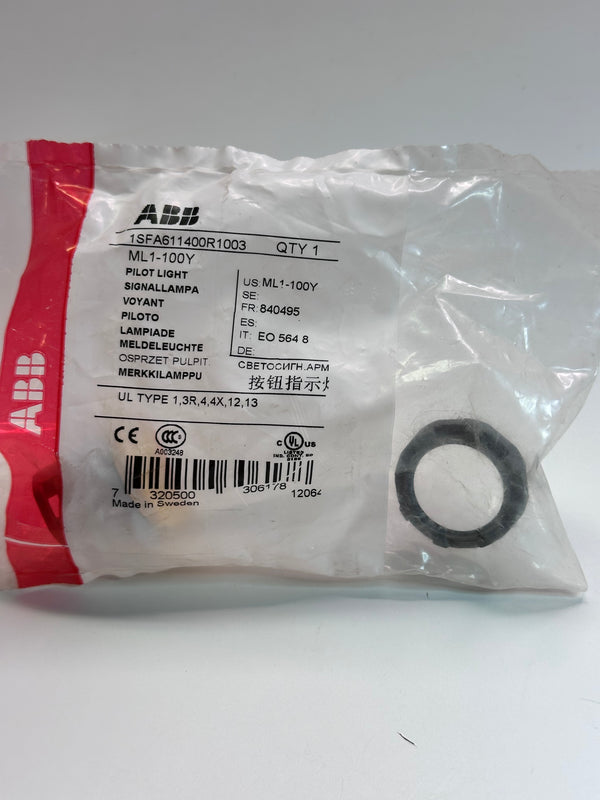 ABB ML1-100Y Yellow Pilot Light Head, 1SFA611400R1003 - 2pk