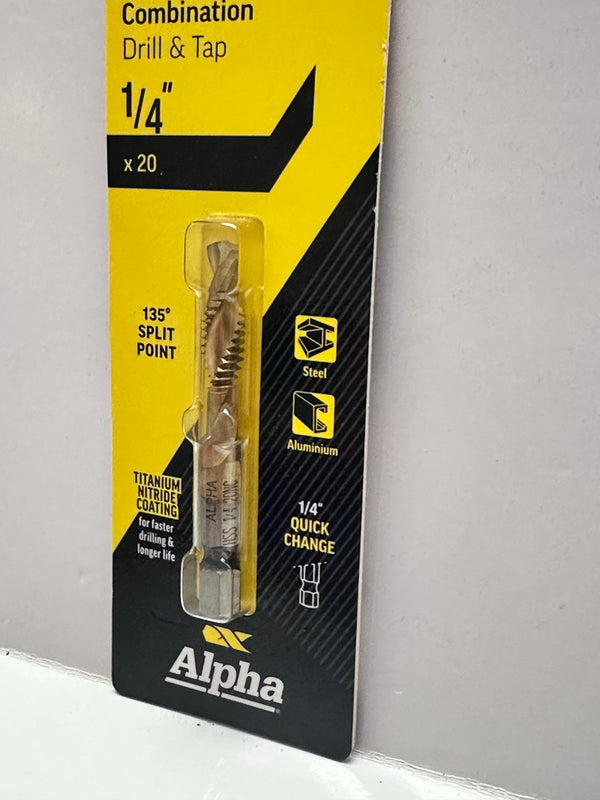 Alpha UNC HSS 1/4" x 20 Combination Drill & Tap, Titanium Nitride Coated DTUNC14