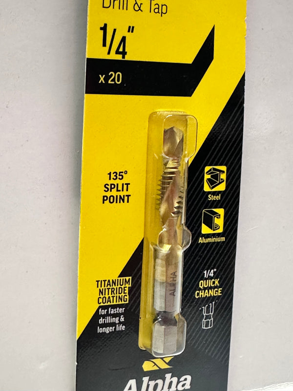Alpha UNC HSS 1/4" x 20 Combination Drill & Tap, Titanium Nitride Coated DTUNC14