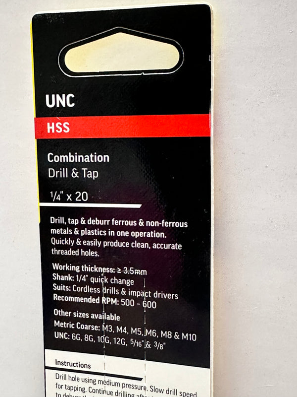 Alpha UNC HSS 1/4" x 20 Combination Drill & Tap, Titanium Nitride Coated DTUNC14
