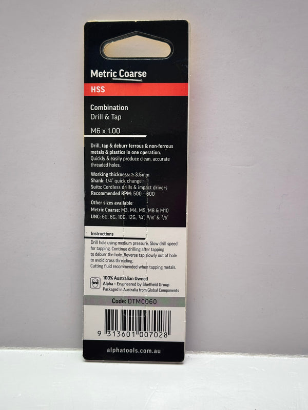 Alpha M6x1.00 Metric Course Combination HSS Drill & Tap, Titanium Nitride coated DTMC060