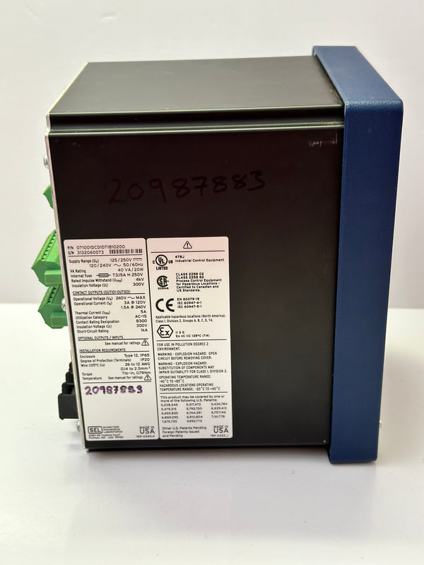 Sel 710 Front SEL SEL-710 Motor Protection Relay P/N: 071001DCD1D71810200 | Mining ...