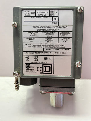 Square D 9012 GAW-25 Series C Industrial Pressure Switch
