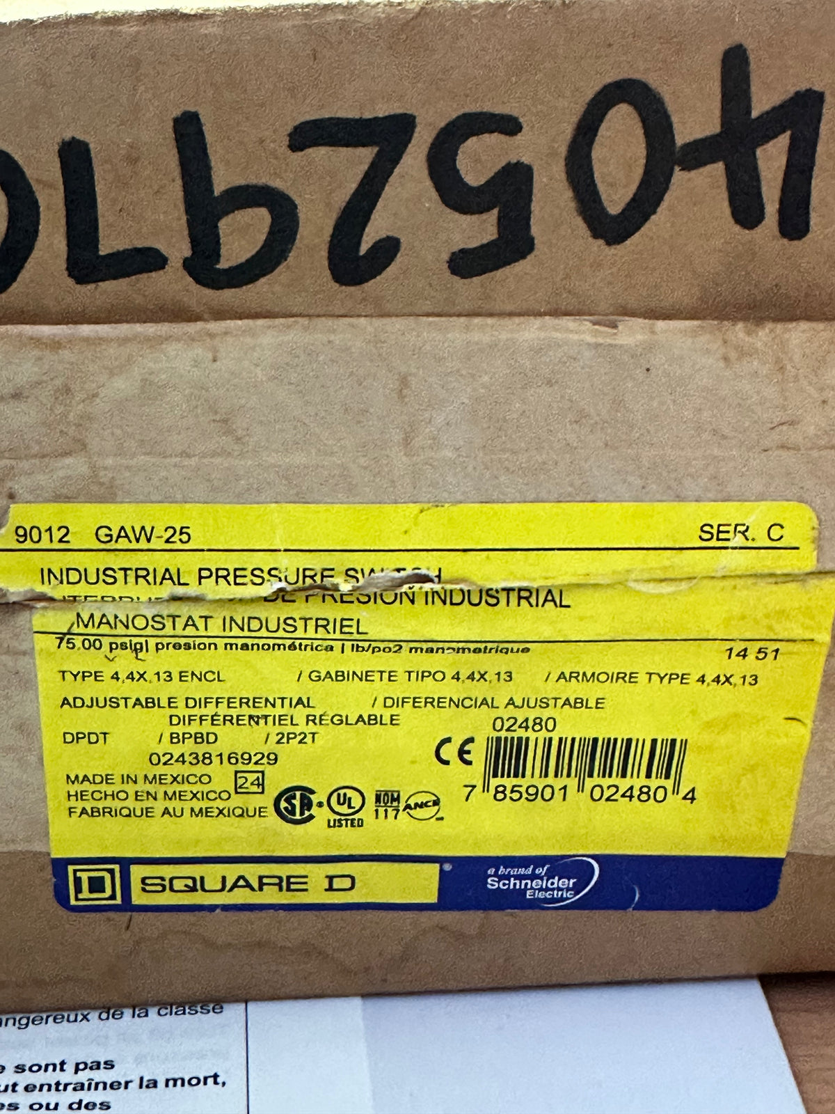 Square D 9012GAW25 Series C Industrial Pressure Switch