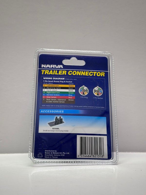 Narva 82131BL 7 Pin Small Round Metal Trailer Plug, 12V, 15A