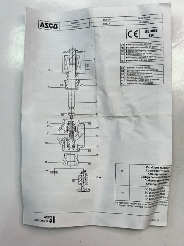ASCO NAETB326A1 24V DC Air/Gas Valve 10 Bar