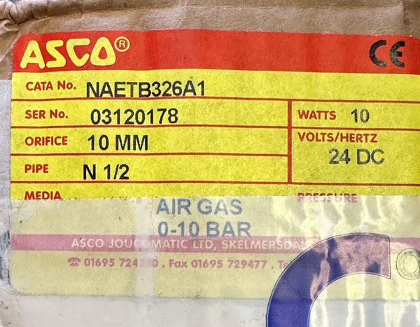 ASCO NAETB326A1 24V DC Air/Gas Valve 10 Bar