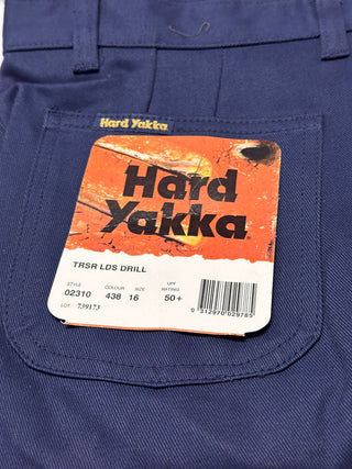 HARD YAKKA Cotton Drill Trousers (NAVY) LDS Size 16