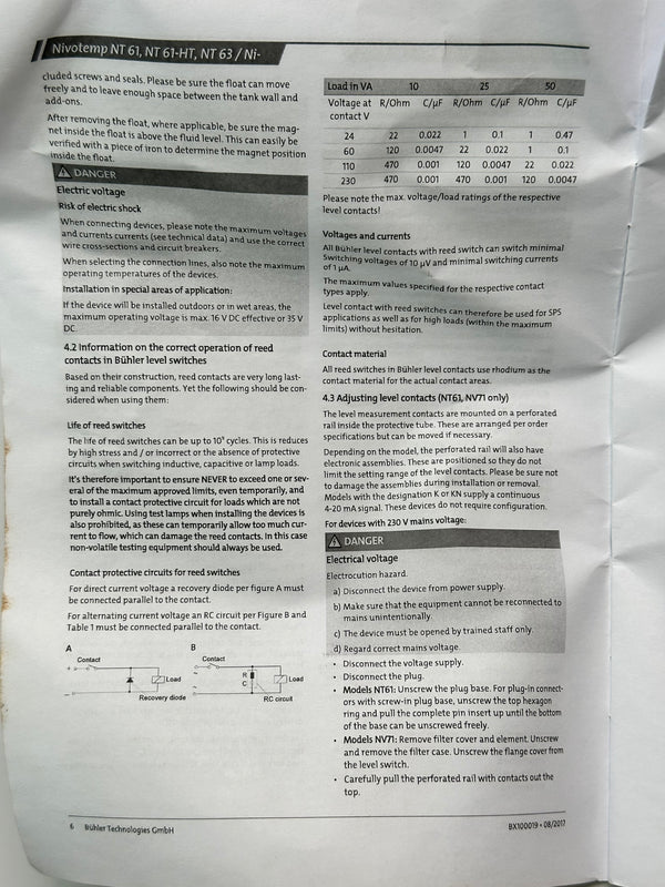 Nivotemp NT 61 Level and Temperature Switch NT 61-MS-S6/670-2K-KT