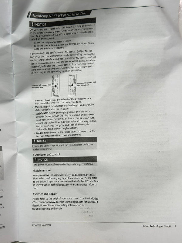 Nivotemp NT 61 Level and Temperature Switch NT 61-MS-S6/670-2K-KT