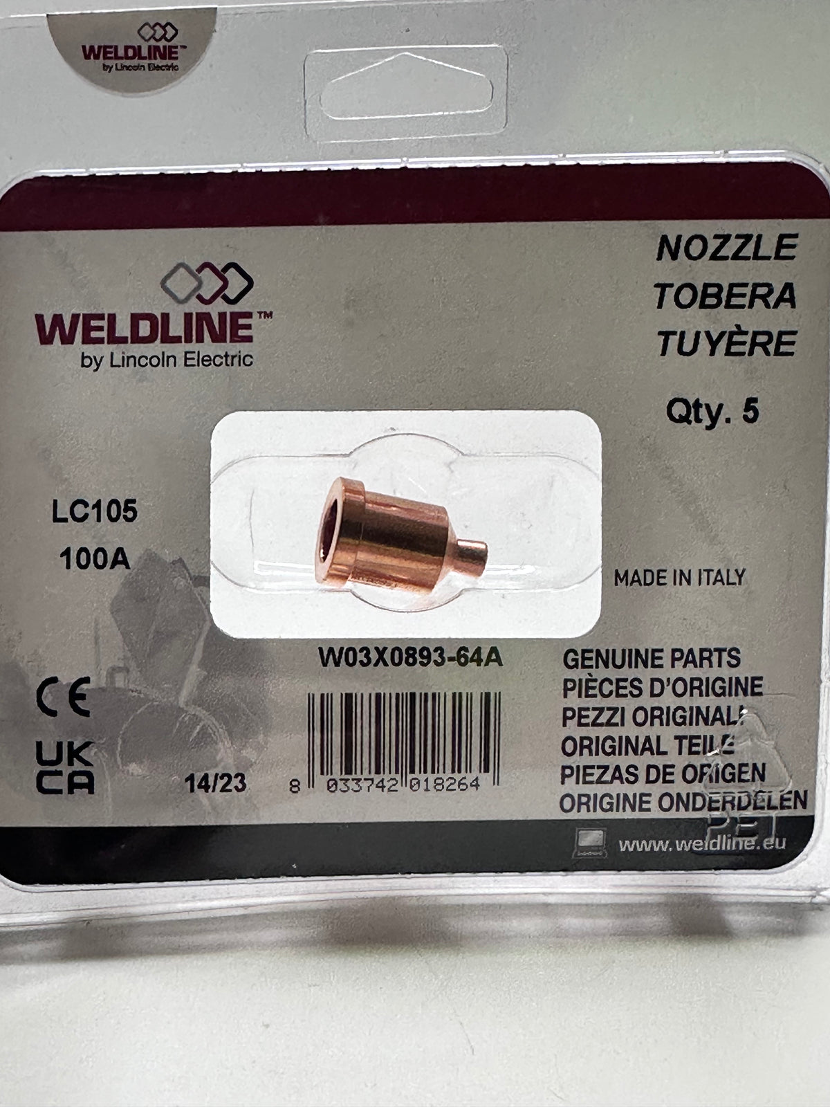 Weldline W03X0893-64A LC105 Plasma Tips – 100 A, Pack of 5