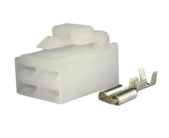 QVC4F10 4 pin receptacle QK reverse type connector housing, complete with 6.3mm male terminal.