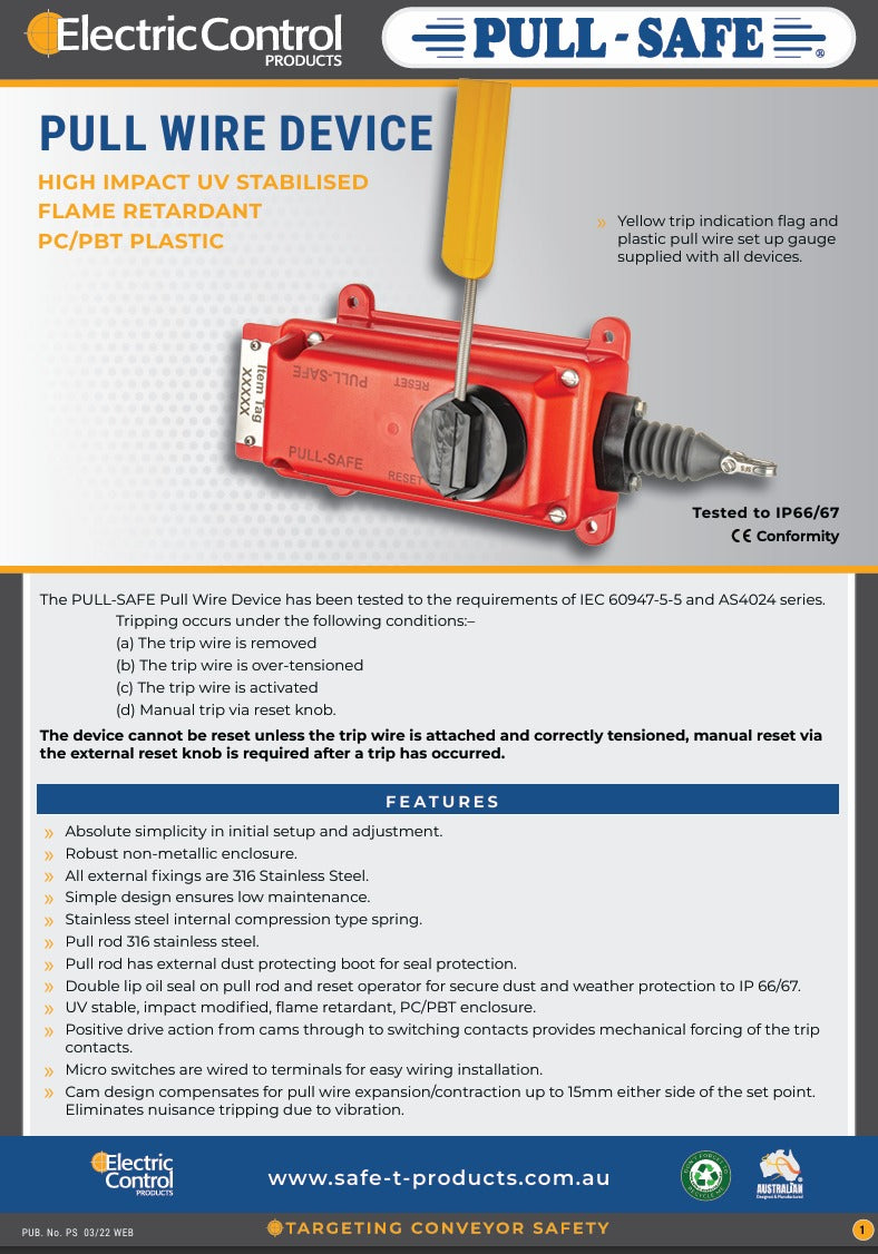 Pull-Safe PS-P-2 Pull Wire Device, Emergency Stop Safety Switch + 10MTR KIT