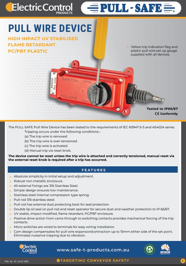 Pull-Safe PS-P-2 Pull Wire Device, Emergency Stop Safety Switch + 10MTR KIT