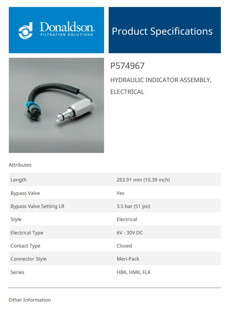 Donaldson P574967-000-700 Electrical Service Indicator – Style E