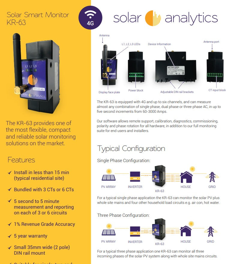 Solar Analytics RKR-63-T / KR-63 4G Solar Power Monitor