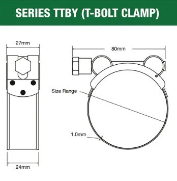 Tridon TTBY104-112P T-Bolt Hose Clamp – 104–112mm, Part Stainless