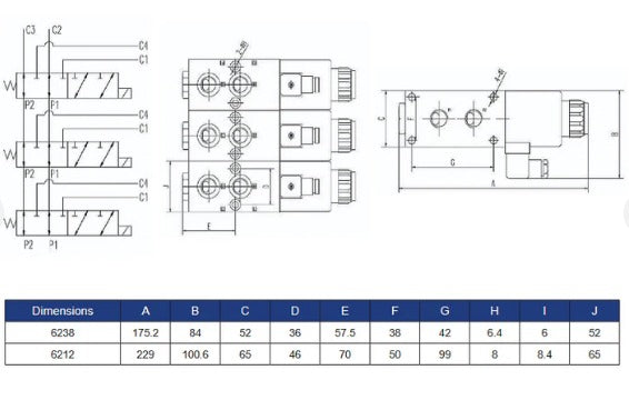HYE6212-D24 Stackable 1/2" BSPP 6 Port Selector Valves