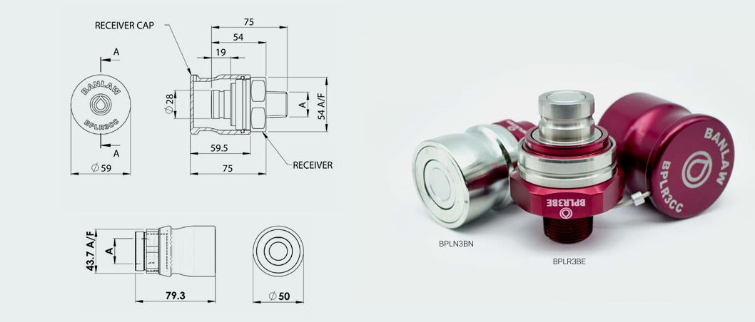 Banlaw BPLR3BE BEC Compatible 3/4" Flush Face Receiver with Cap, RED