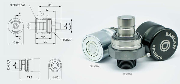 Banlaw BPLN8BNC Size 8 Nozzle, Flush Face Receiver, Platinum, 3/4" with Cap