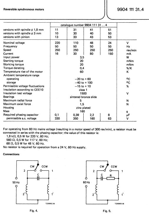 Reversible Synchronous Motor 9904 111 31534 24V, 250rpm