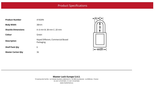 MASTER LOCK 410GRN Thermoplastic Safety Padlock, Box of 6