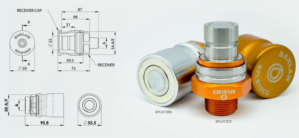 Banlaw BPLN10BNC Flush Face Nozzle, Orange, 3/4" c/w Cap