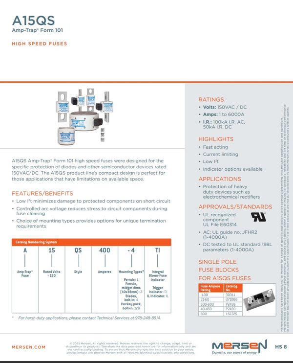 5535243800 Epiroc Fuse, Ferraz Shawmut A15QS800-4