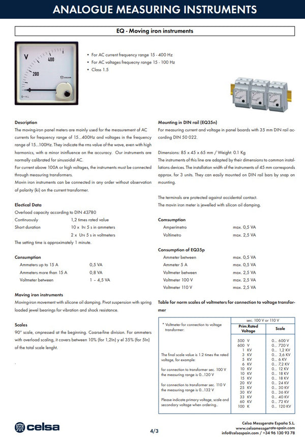 Celsa EQ 72n Amperemeter 0-200A Analogue Panel Meter