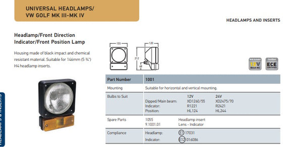 Hella 1001 Combination Headlamp/Turn signal Assembly