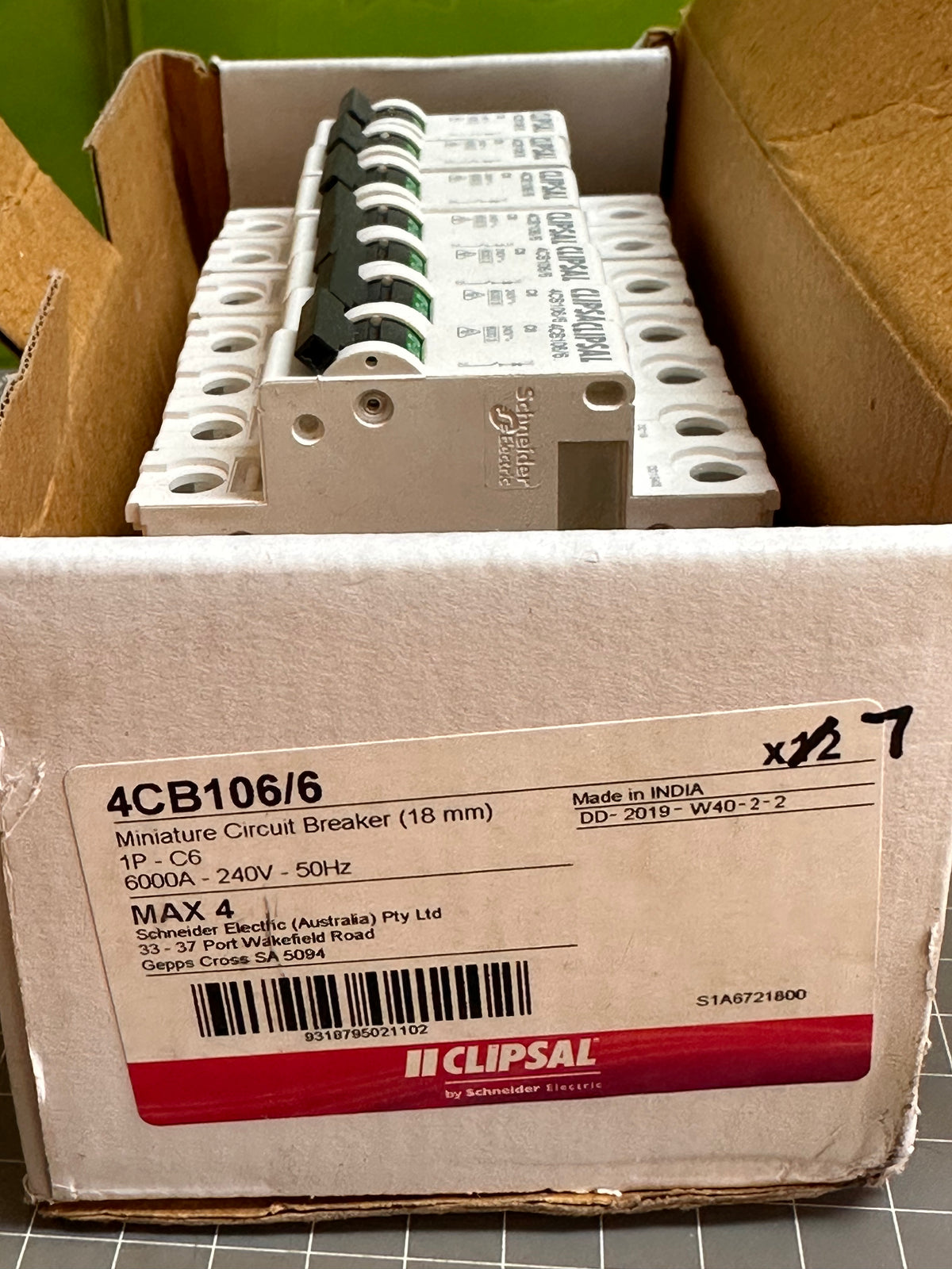 Clipsal 4CB106/6 Max 4 Miniature Circuit Breakers — Box of 7