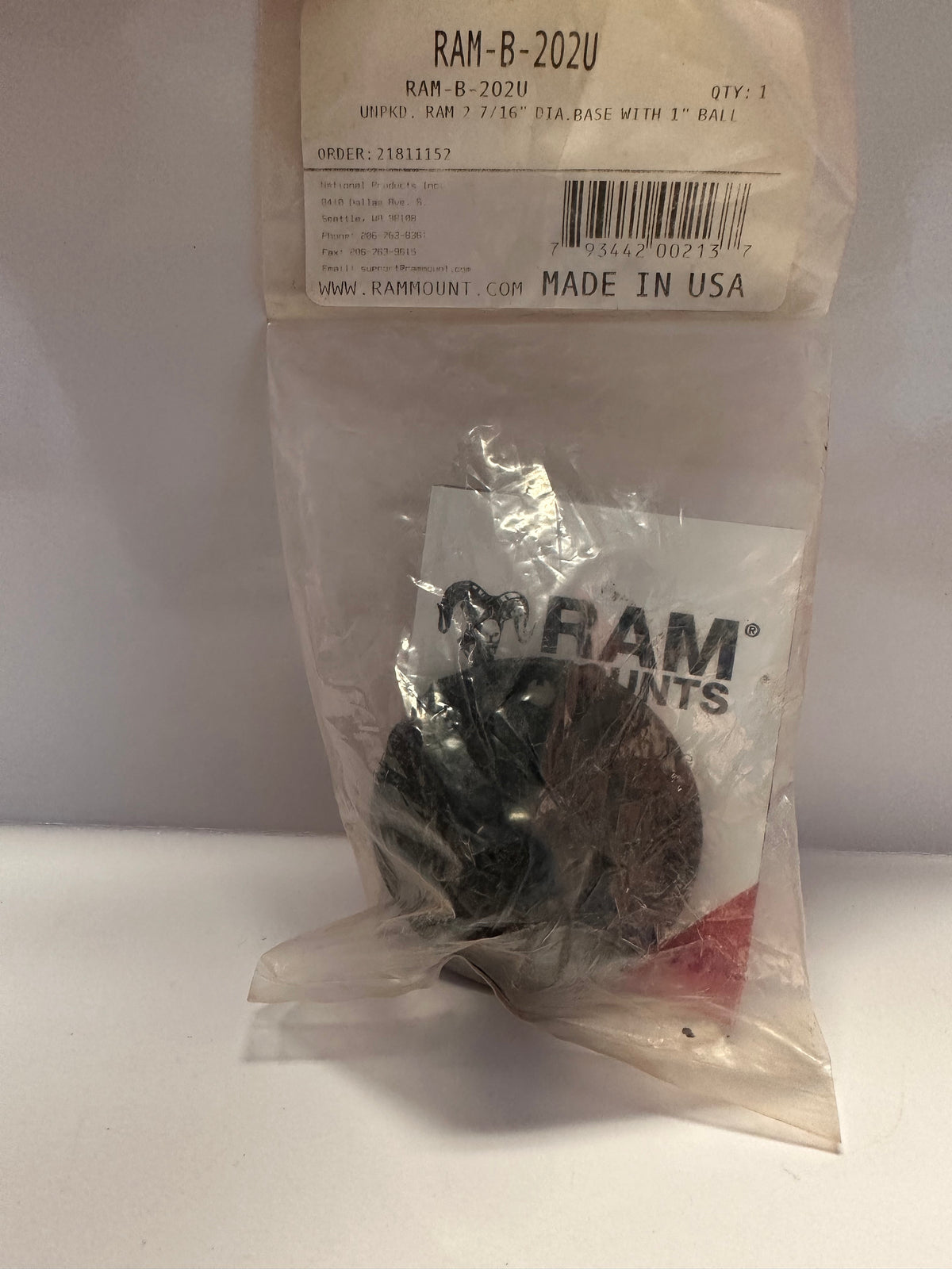 RAM® Mounts RAM-B-202U Round Plate with Ball - B Size