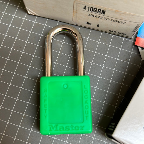 MASTER LOCK Thermoplastic Safety Padlocks 410GRN, Box of 6