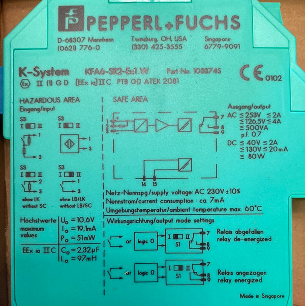 Pepperl+Fuchs KFA6-SR2-Ex1.W Switch Amplifier 103374S