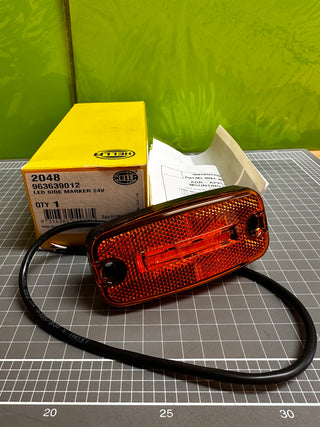HELLA 2048 LED Side Marker (Amber) with Retro Reflector 110 x 51mm x 24v 963.639-012