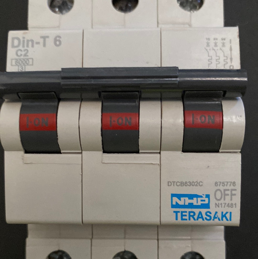 DTCB6302C Din-T 6 C2 Miniature Circuit Breaker 2A, 3 Pole C Curve