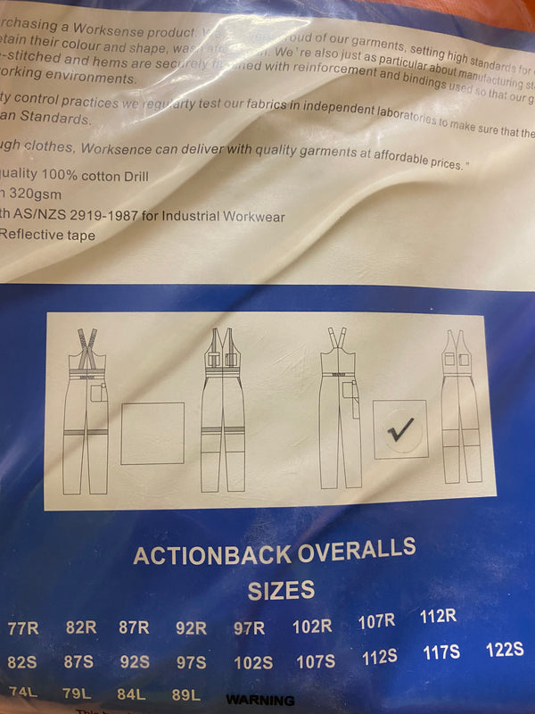 Worksense Actionback Overalls WS1115, Orange, Size 92R Mining & Industrial Surplus