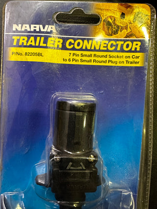 NARVA 82205BL 7 Pin Small Round Socket on Car to 6 Pin Small Round Plug on Trailer