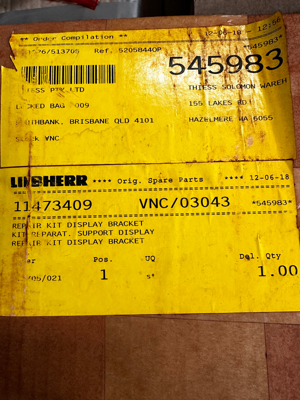 LIEBHERR Repair Kit, Display Bracket, 11473409